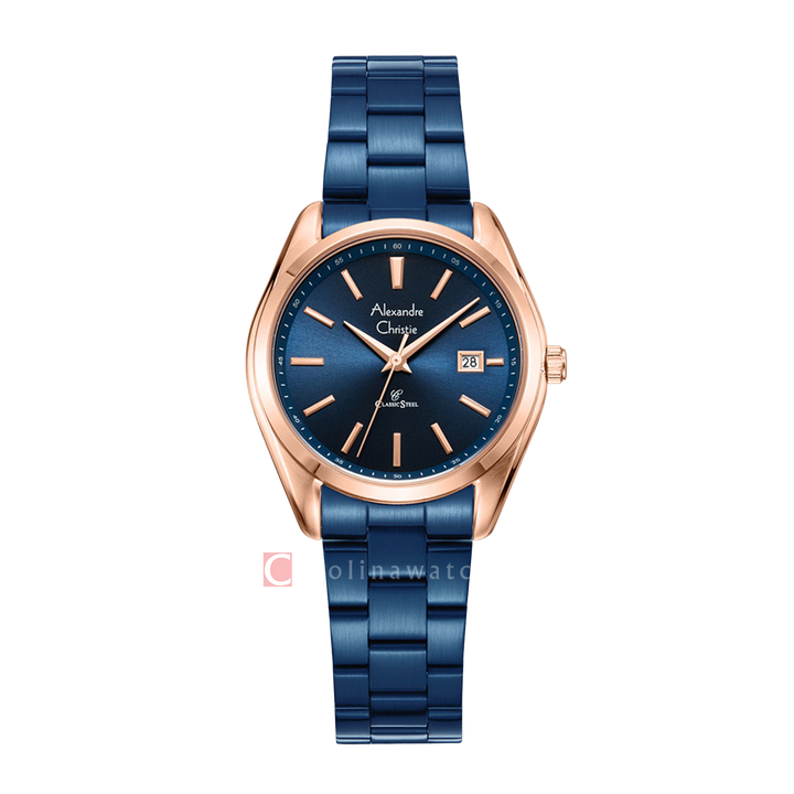 Jam Tangan Alexandre Christie AC 8656 LDBURBU Women Blue Dial Blue Stainless Steel Strap