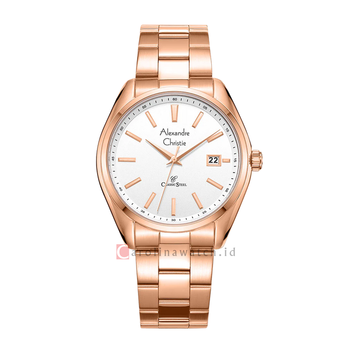 Jam Tangan Alexandre Christie AC 8656 MDBRGSL Men Silver Dial Rose Gold Stainless Steel Strap