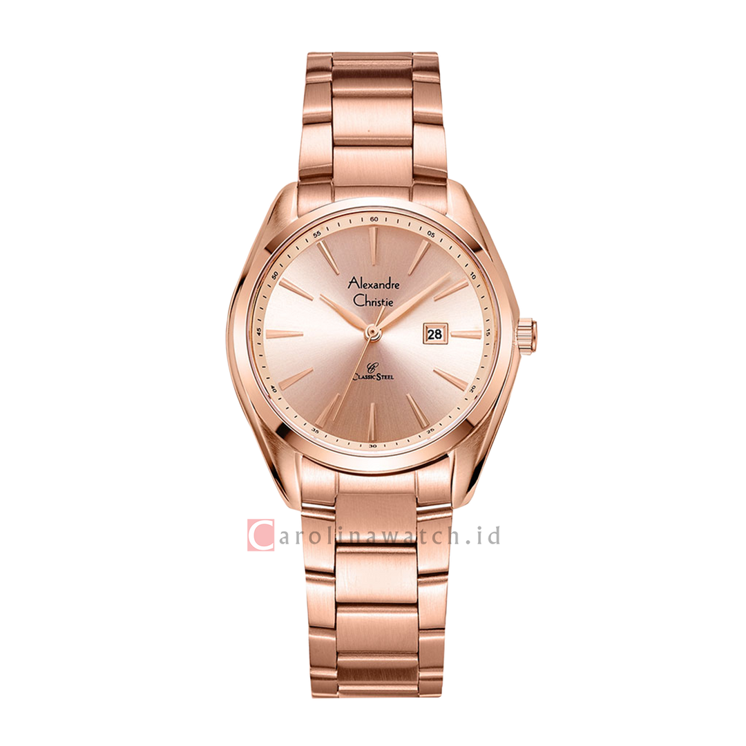 Jam Tangan Alexandre Christie Classic Steel AC 8658 LDBRGLN Women Rose Gold Dial Rose Gold Stainless Steel Strap