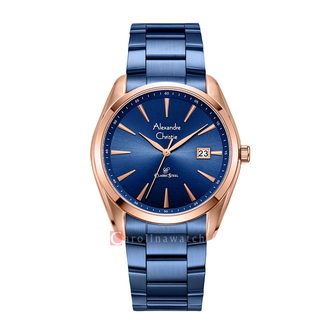 Jam Tangan Alexandre Christie Classic Steel AC 8658 MDBURBU Men Blue Dial Blue Stainless Steel Strap