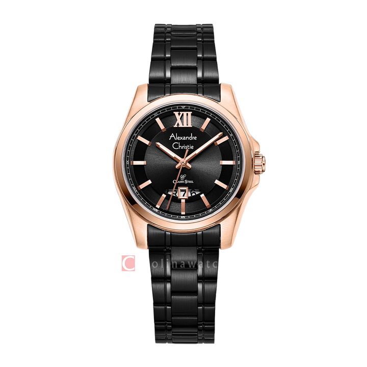 Jam Tangan Alexandre Christie Classic Steel AC 8659 LDBBRBA Women Black Dial Black Stainless Steel Strap