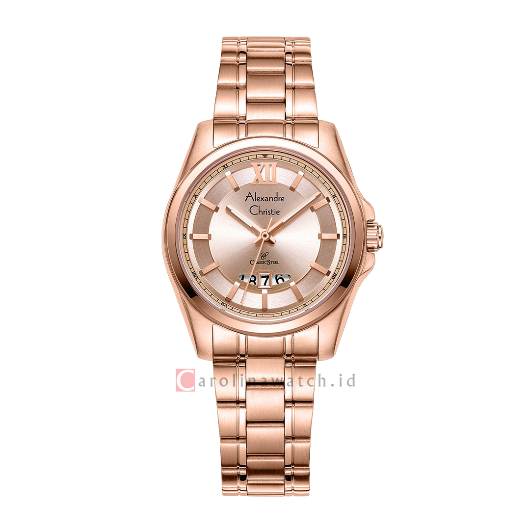 Jam Tangan Alexandre Christie Classic Steel AC 8659 LDBRGLN Women White Dial Rose Gold Stainless Steel Strap