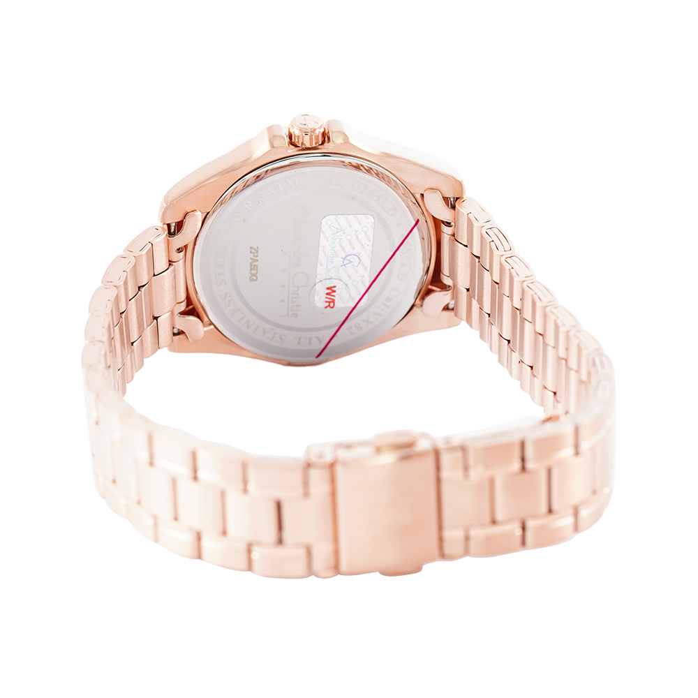 Jam Tangan Alexandre Christie Classic Steel AC 8659 LDBRGLN Women White Dial Rose Gold Stainless Steel Strap