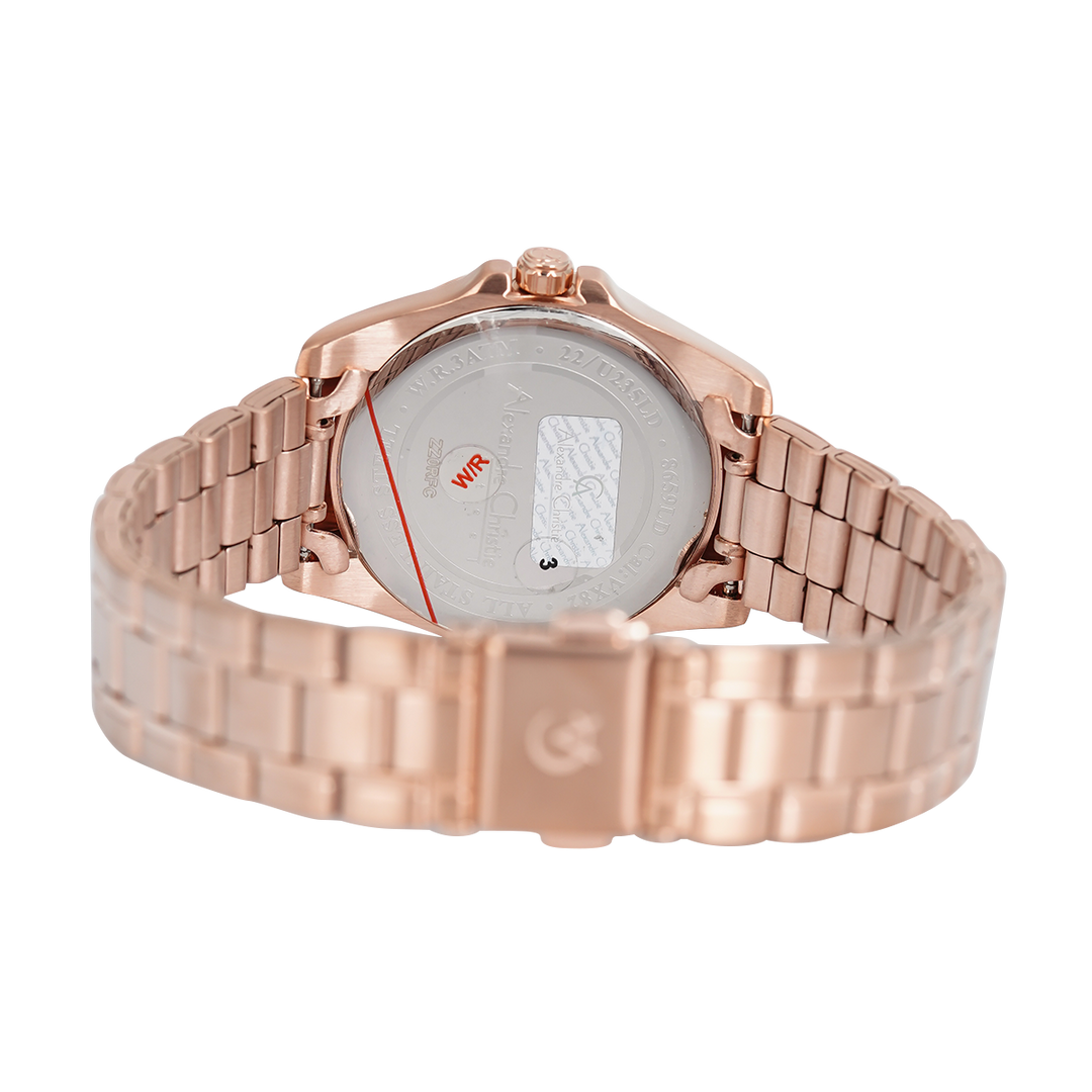 Jam Tangan Alexandre Christie Classic Steel AC 8659 LDBRGSL Women White Dial Rose Gold Stainless Steel Strap