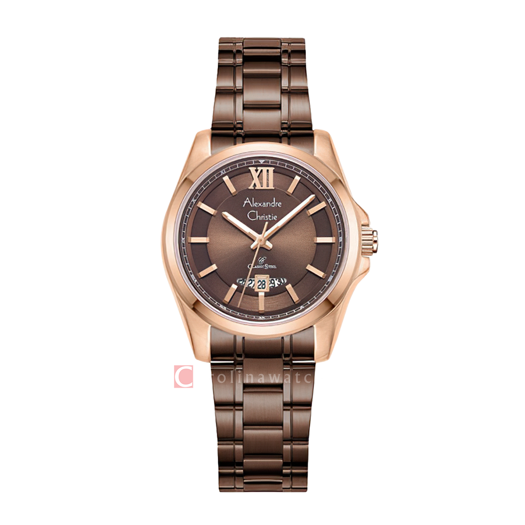 Jam Tangan Alexandre Christie Classic Steel AC 8659 LDBROBO Women Brown Dial Brown Stainless Steel Strap