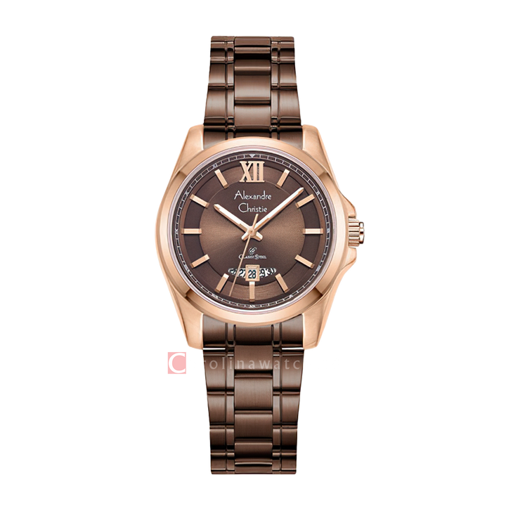 Jam Tangan Alexandre Christie Classic Steel AC 8659 LDBROBO Women Brown Dial Brown Stainless Steel Strap