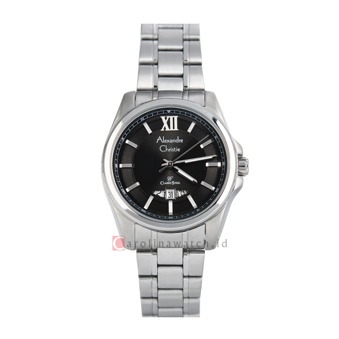 Jam Tangan Alexandre Christie Classic Steel AC 8659 LDBSSBA Women Black Dial Stainless Steel Strap