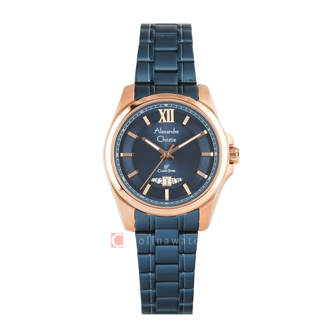 Jam Tangan Alexandre Christie Classic Steel AC 8659 LDBURBU Women Blue Dial Blue Stainless Steel Strap