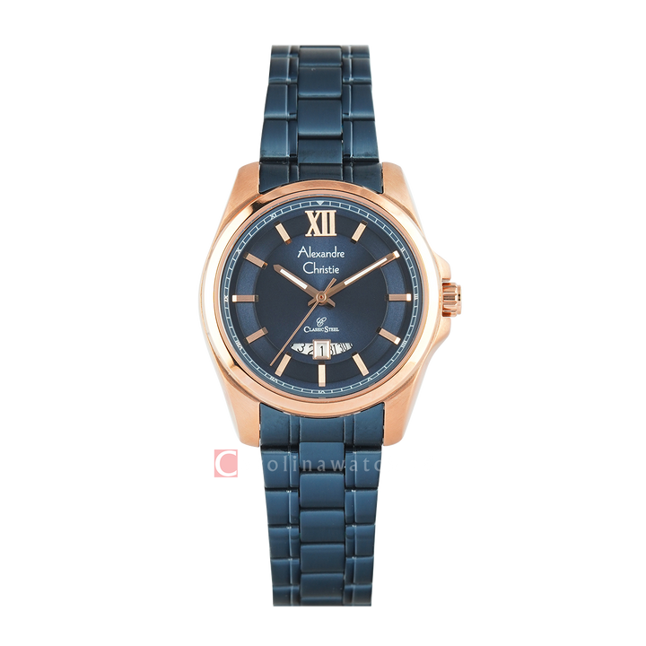 Jam Tangan Alexandre Christie Classic Steel AC 8659 LDBURBU Women Blue Dial Blue Stainless Steel Strap