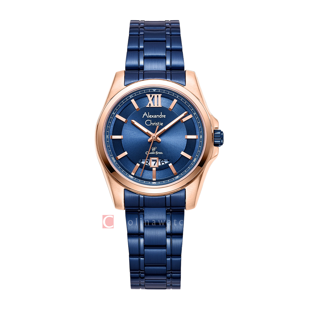 Jam Tangan Alexandre Christie Classic Steel AC 8659 LDBURBU Women Blue Dial Blue Stainless Steel Strap