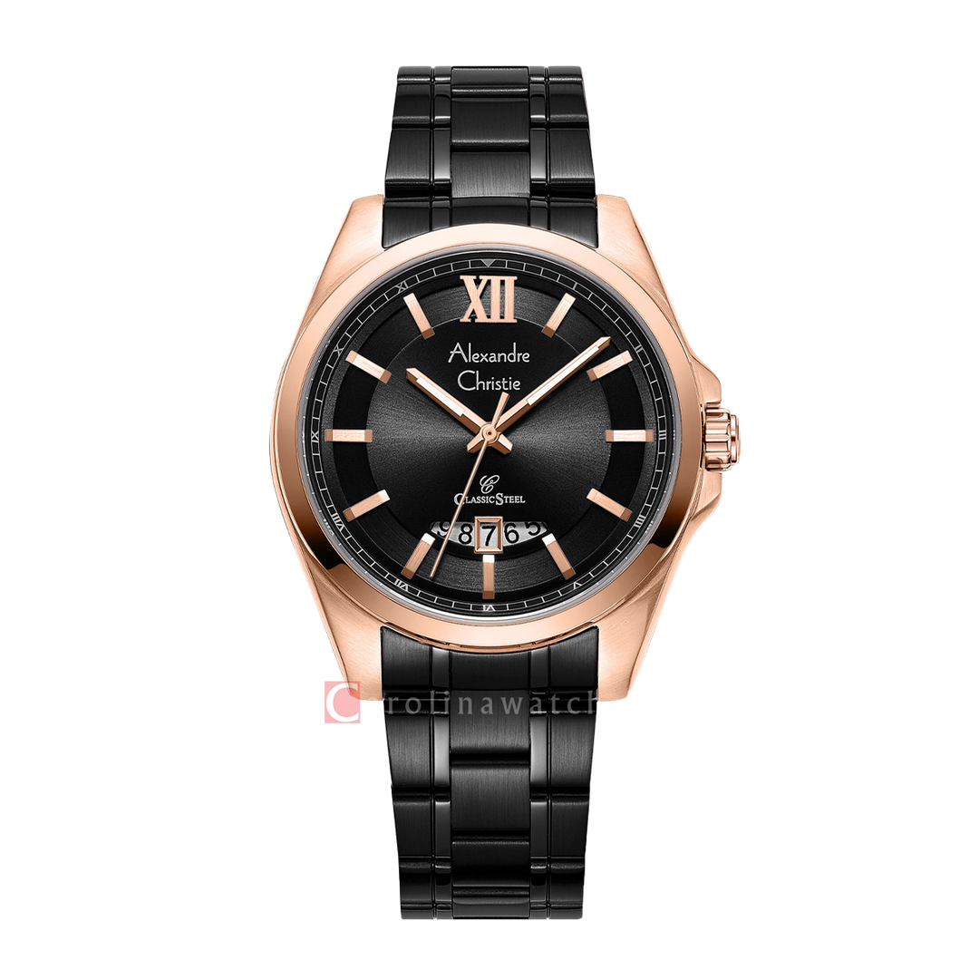 Jam Tangan Alexandre Christie Classic Steel AC 8659 MDBBRBA Men Black Dial Black Stainless Steel Strap