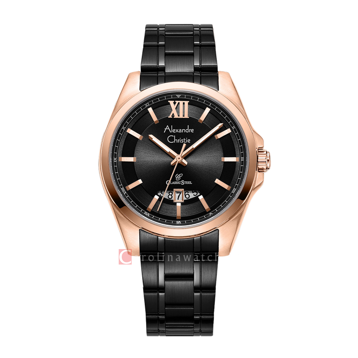 Jam Tangan Alexandre Christie Classic Steel AC 8659 MDBBRBA Men Black Dial Black Stainless Steel Strap