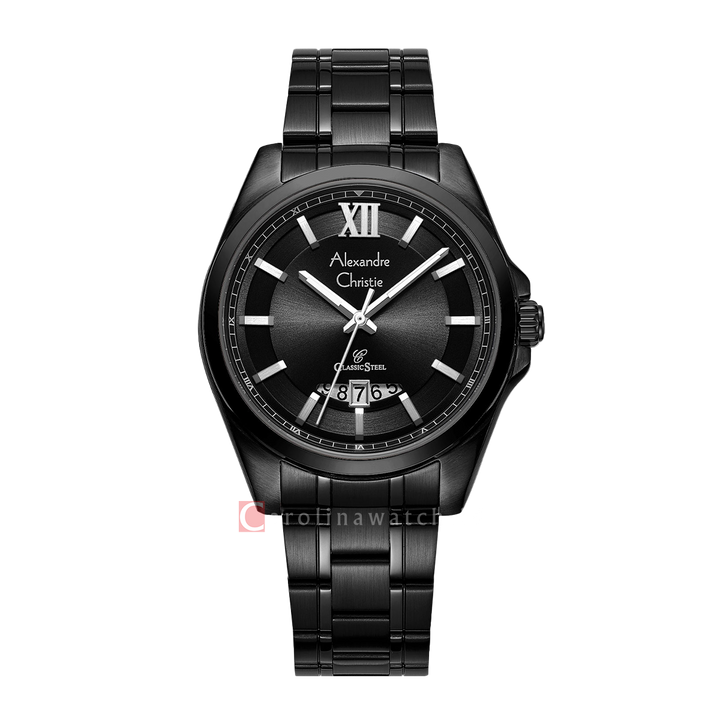 Jam Tangan Alexandre Christie Classic Steel AC 8659 MDBIPBA Men Black Dial Black Stainless Steel Strap