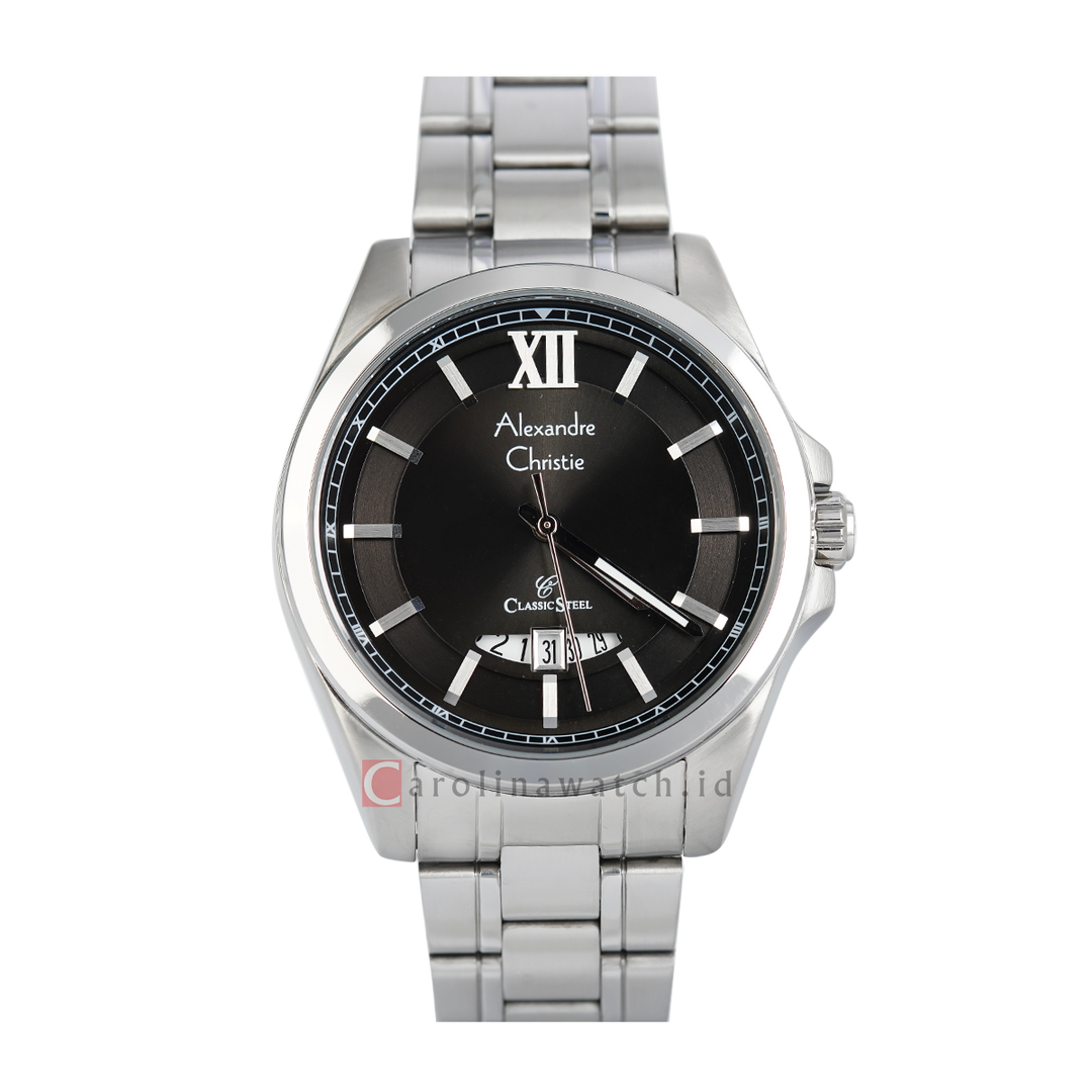 Jam Tangan Alexandre Christie Classic Steel AC 8659 MDBSSBA Men Black Dial Stainless Steel Strap