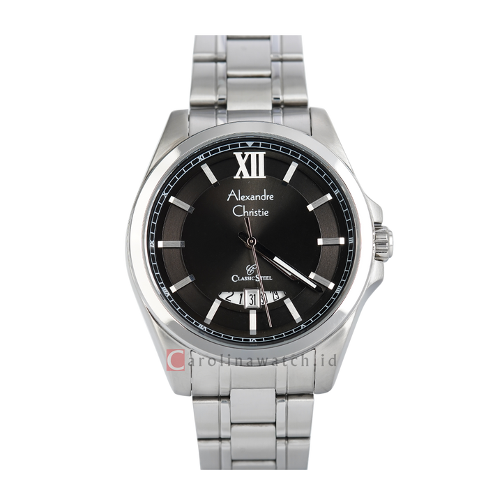 Jam Tangan Alexandre Christie Classic Steel AC 8659 MDBSSBA Men Black Dial Stainless Steel Strap