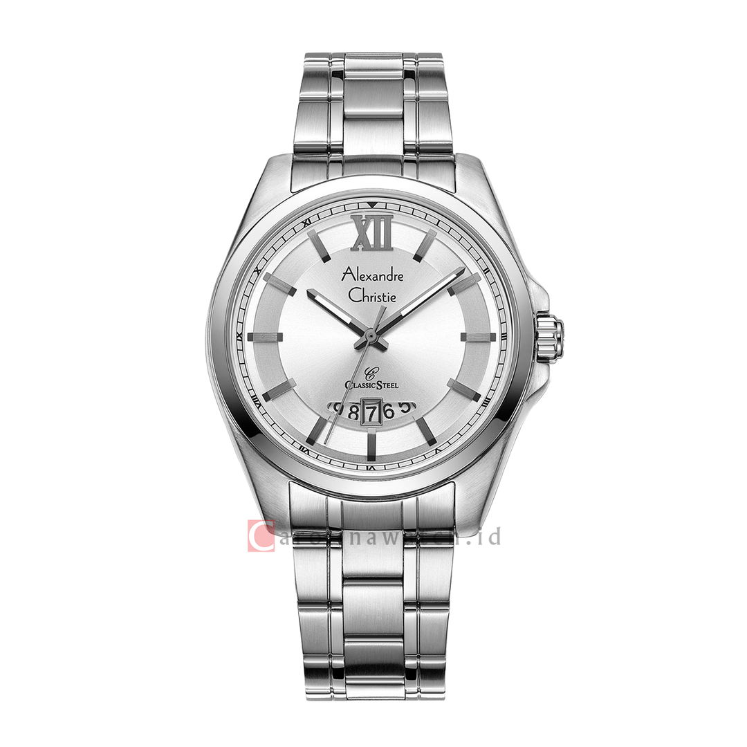 Jam Tangan Alexandre Christie Classic Steel AC 8659 MDBSSSL Men Silver Dial Stainless Steel Strap