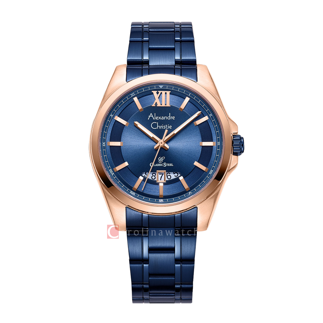 Jam Tangan Alexandre Christie Classic Steel AC 8654 MDBURBU Men Blue Dial Blue Stainless Steel Strap