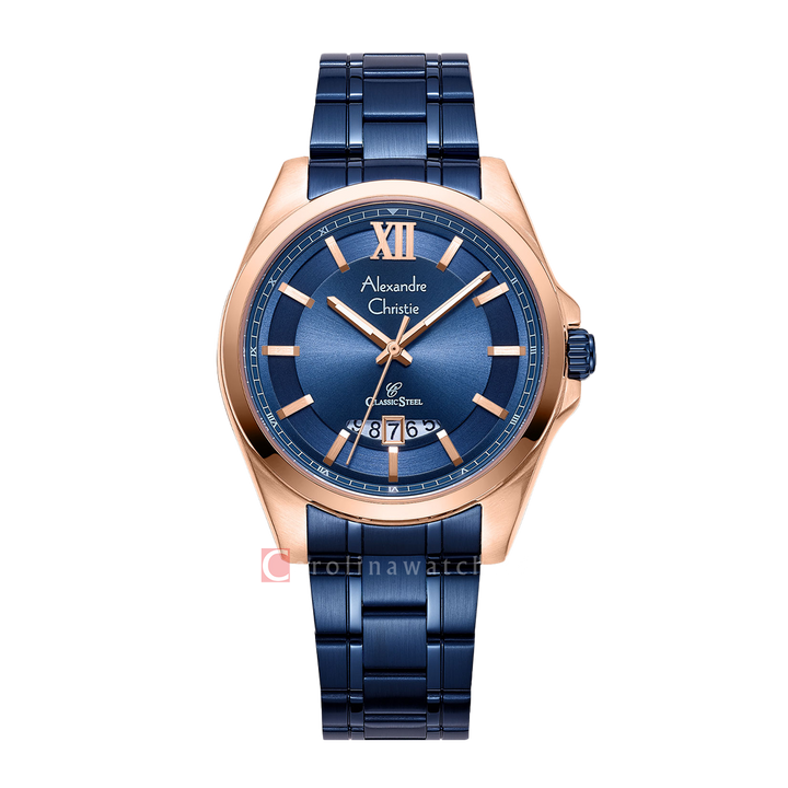 Jam Tangan Alexandre Christie Classic Steel AC 8654 MDBURBU Men Blue Dial Blue Stainless Steel Strap