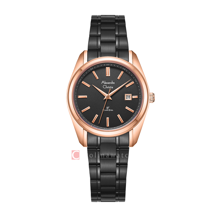 Jam Tangan Alexandre Christie AC 8660 LDBBRBA Women Black Dial Black Stainless Steel Strap