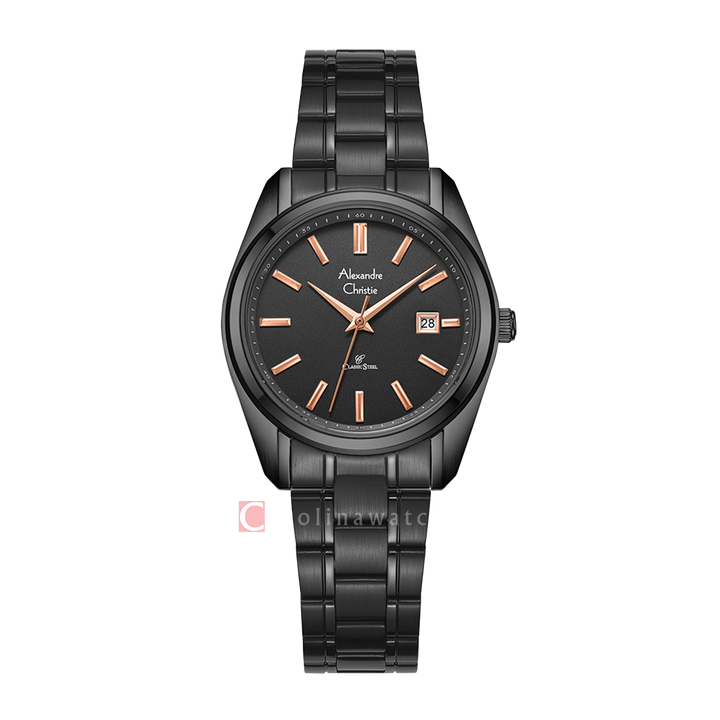 Jam Tangan Alexandre Christie AC 8660 LDBIPBARG Women Black Dial Black Stainless Steel Strap