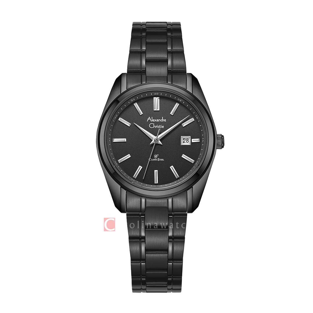 Jam Tangan Alexandre Christie Classic Steel AC 8660 LDBIPBA Women Black Dial Black Stainless Steel Strap