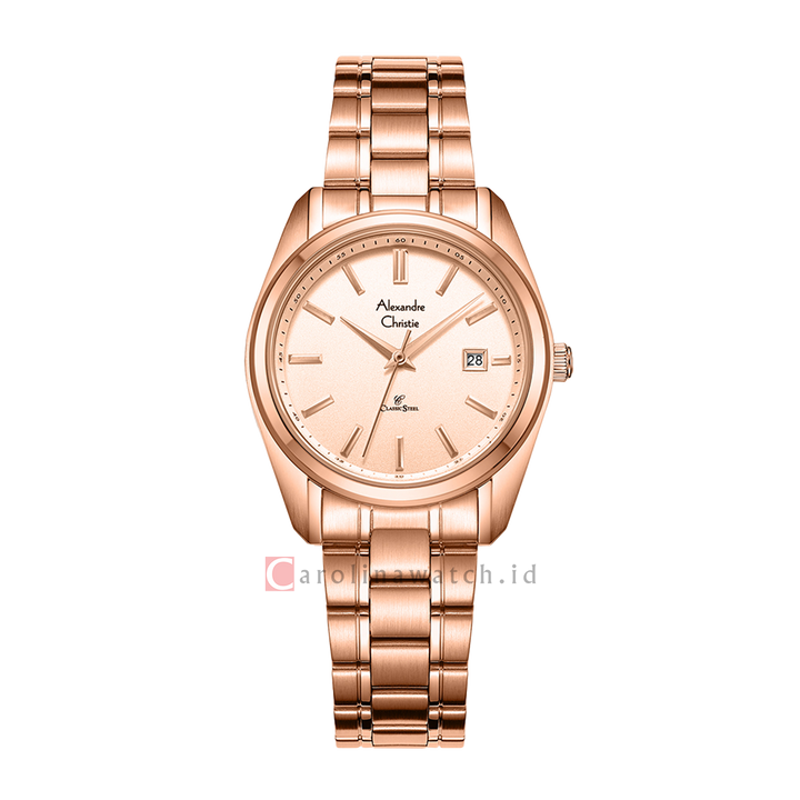 Jam Tangan Alexandre Christie AC 8660 LDBRGLN Women Rose Gold Dial Rose Gold Stainless Steel Strap