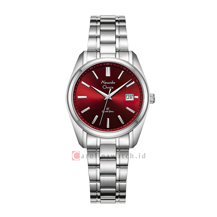 Jam Tangan Alexandre Christie Classic Steel AC 8660 LDBSSRE Women Red Dial Stainless Steel Strap