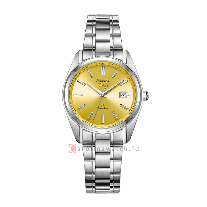 Jam Tangan Alexandre Christie Macaron Series AC 8660 LDBSSYL Women Yellow Dial Stainless Steel Strap