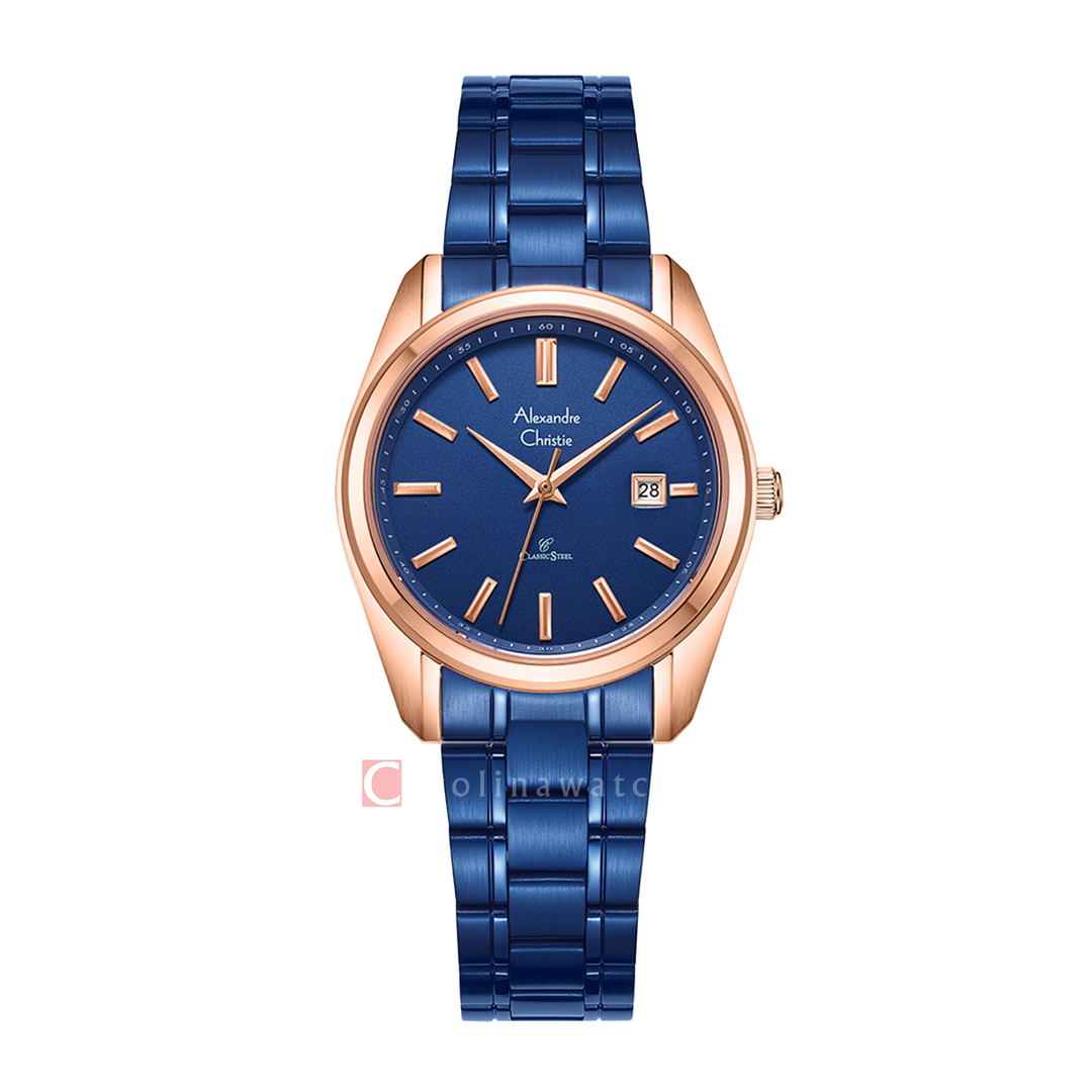 Jam Tangan Alexandre Christie AC 8660 LDBURBU Women Blue Dial Blue Stainless Steel Strap