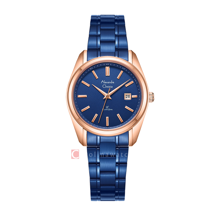 Jam Tangan Alexandre Christie AC 8660 LDBURBU Women Blue Dial Blue Stainless Steel Strap