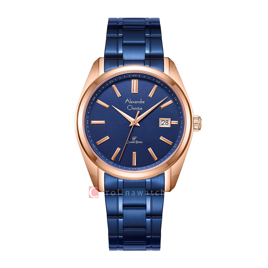 Jam Tangan Alexandre Christie Classic Steel AC 8660 MDBURBU Men Blue Dial Blue Stainless Steel Strap