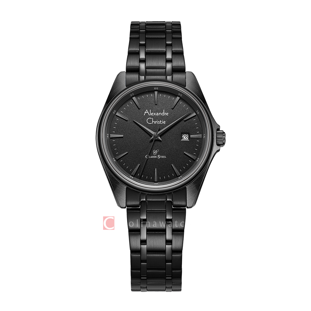 Jam Tangan Alexandre Christie AC 8661 LDBIPBA Women Black Dial Black Stainless Steel Strap