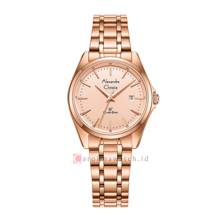 Jam Tangan Alexandre Christie AC 8661 LDBRGLN Women Rose Gold Dial Rose Gold Stainless Steel Strap