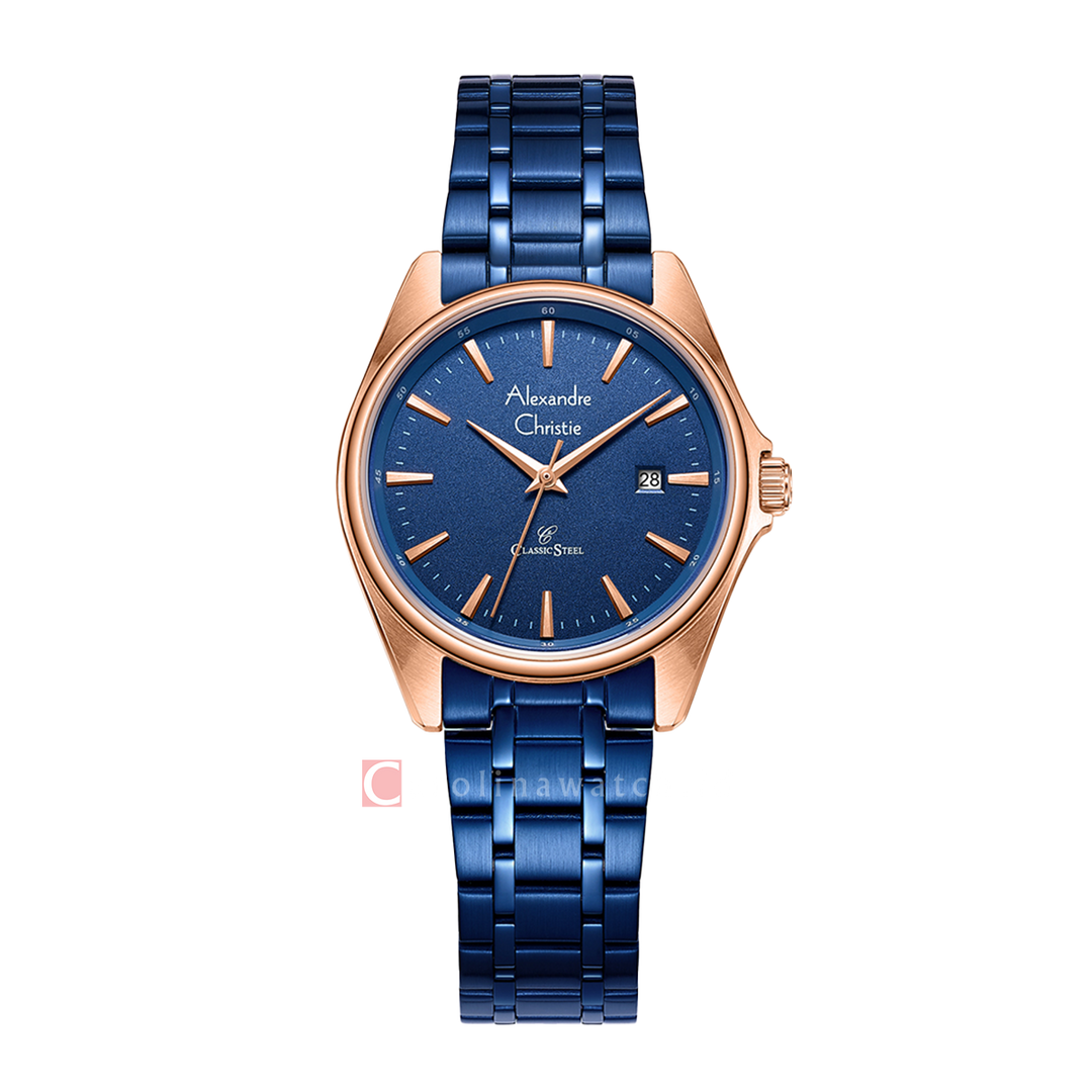 Jam Tangan Alexandre Christie AC 8661 LDBURBU Women Blue Dial Blue Stainless Steel Strap