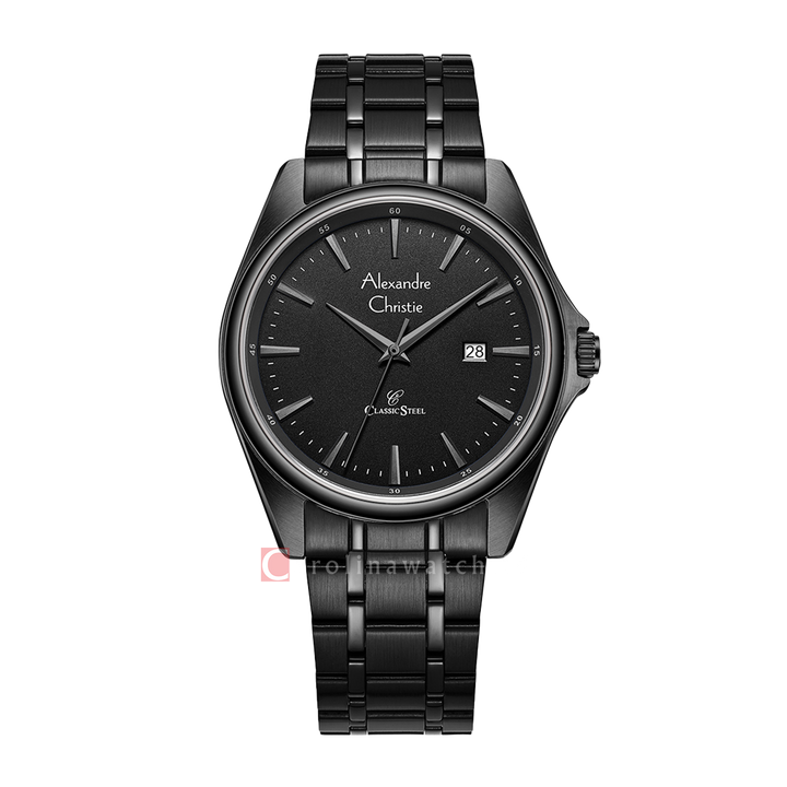 Jam Tangan Alexandre Christie AC 8661 MDBIPBA Men Black Dial Black Stainless Steel Strap