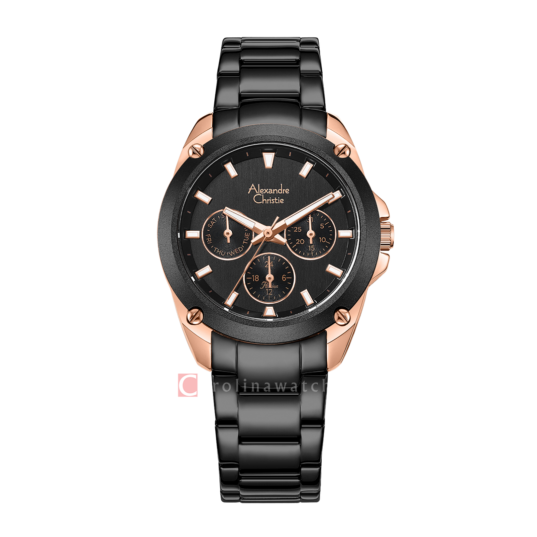 Jam Tangan Alexandre Christie AC 8667 BFBBRBA Women Black Dial Black Stainless Steel Strap