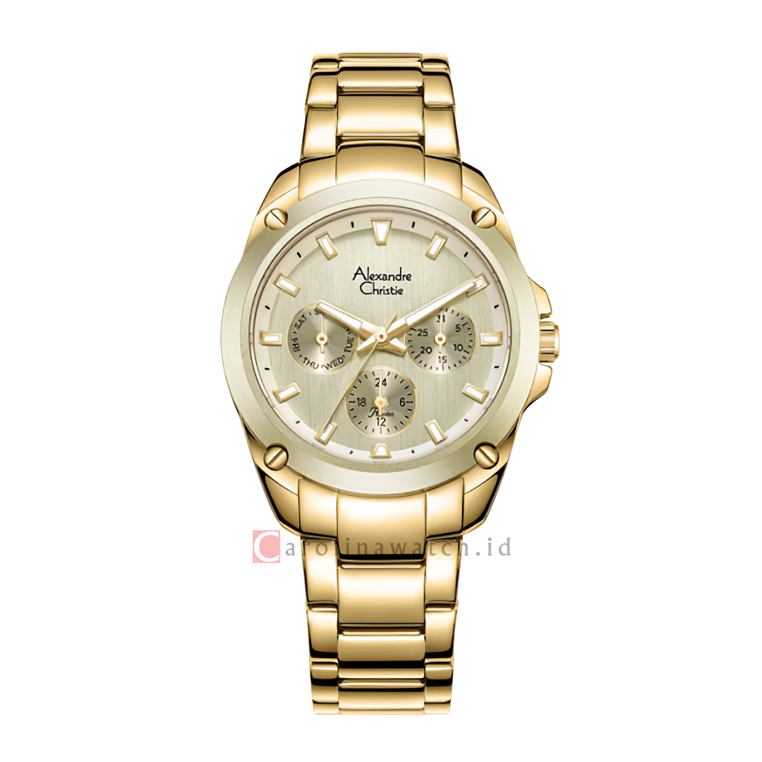 Jam Tangan Alexandre Christie Classic AC 8667 BFBGPIV Women Gold Dial Gold Stainless Steel Strap