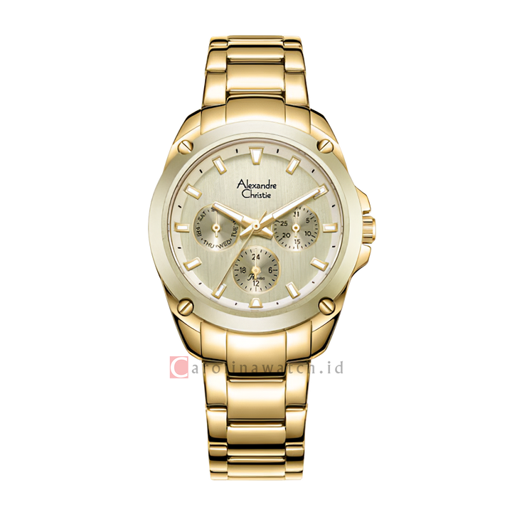 Jam Tangan Alexandre Christie Classic AC 8667 BFBGPIV Women Gold Dial Gold Stainless Steel Strap