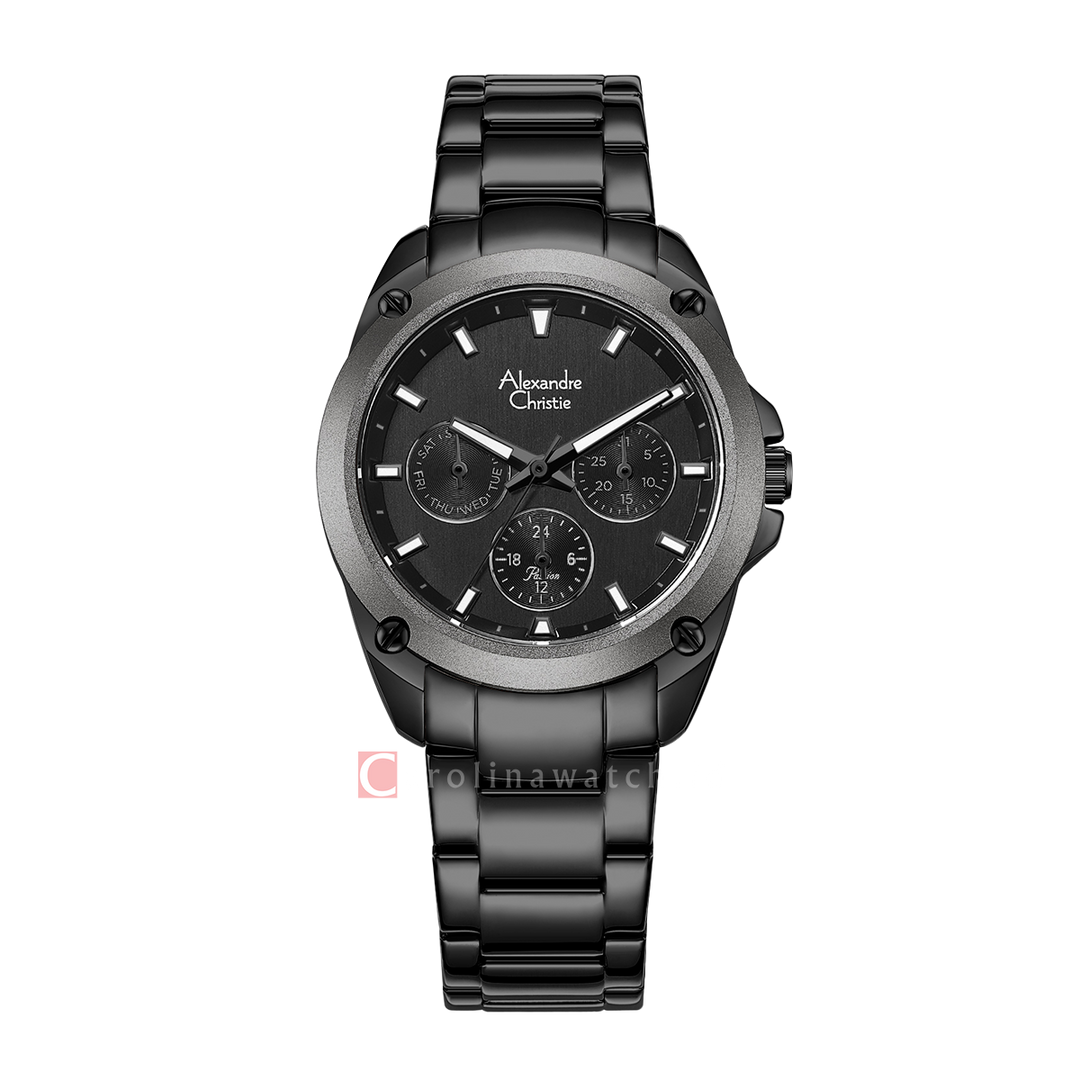 Jam Tangan Alexandre Christie AC 8667 BFBIPBALG Women Black Dial Black Stainless Steel Strap