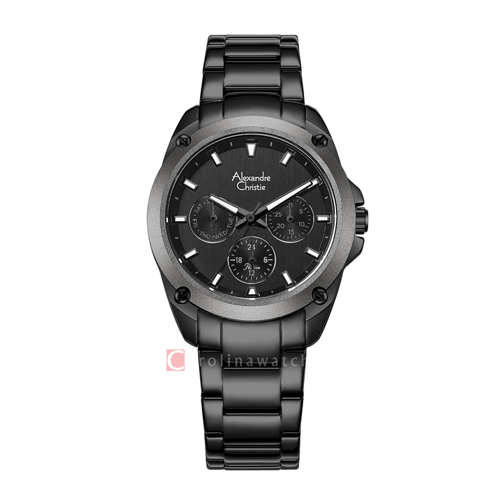 Jam Tangan Alexandre Christie AC 8667 BFBIPBALG Women Black Dial Black Stainless Steel Strap