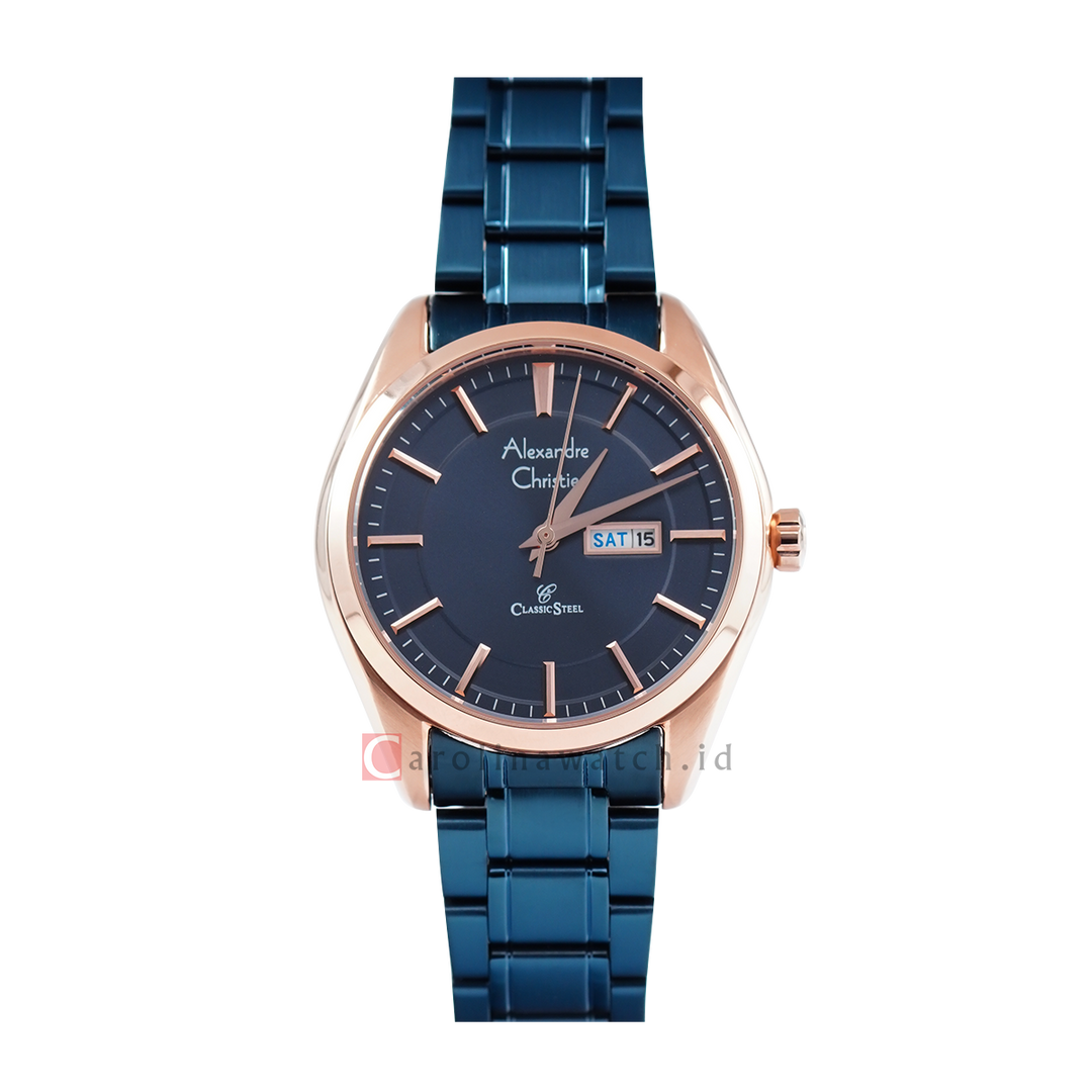 Jam Tangan Alexandre Christie Classic Steel AC 8672 LEBURBU Women Dark Blue Dial Blue Stainless Steel Strap