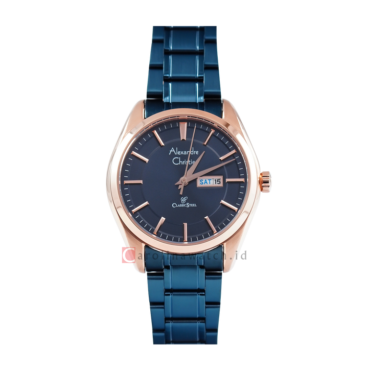 Jam Tangan Alexandre Christie Classic Steel AC 8672 LEBURBU Women Dark Blue Dial Blue Stainless Steel Strap