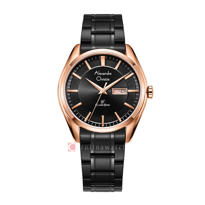 Jam Tangan Alexandre Christie Classic Steel AC 8672 MEBBRBA Men Black Dial Black Stainless Steel Strap