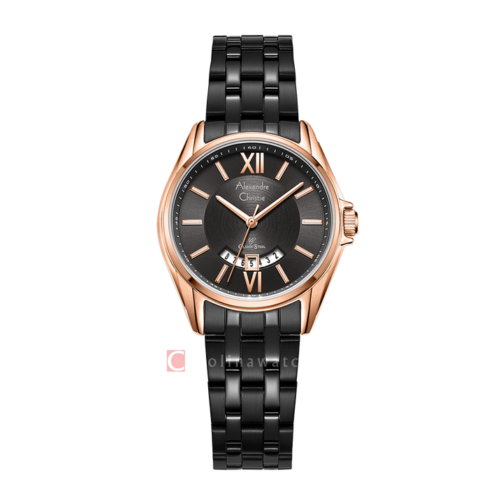 Jam Tangan Alexandre Christie Classic Steel AC 8673 LDBBRBA Women Black Dial Black Stainless Steel Strap