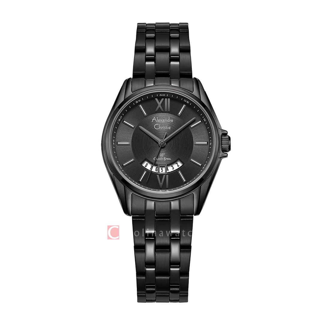 Jam Tangan Alexandre Christie Classic Steel AC 8673 LDBIPBA Women Black Dial Black Stainless Steel Strap