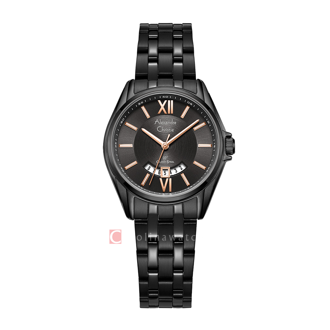 Jam Tangan Alexandre Christie Classic Steel AC 8673 LDBIPBARG Women Black Dial Black Stainless Strap