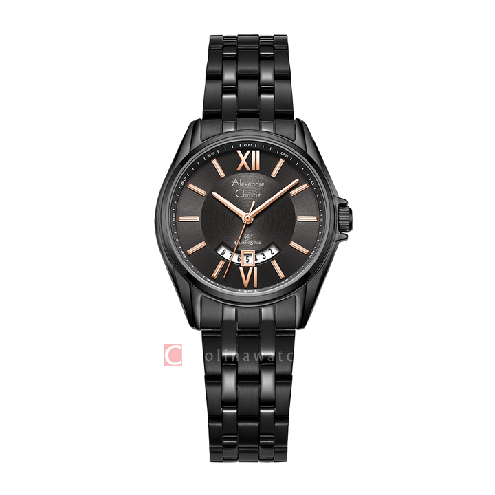 Jam Tangan Alexandre Christie Classic Steel AC 8673 LDBIPBARG Women Black Dial Black Stainless Strap