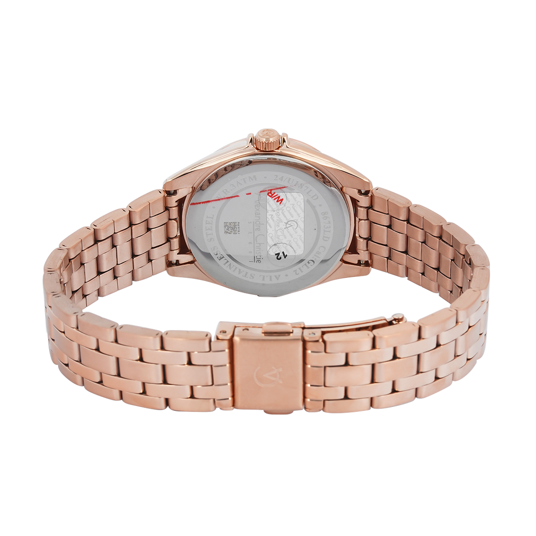 Jam Tangan Alexandre Christie Classic Steel AC 8673 LDBRGSL Women Silver Dial Rose Gold Stainless Steel Strap