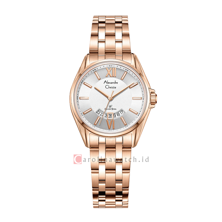 Jam Tangan Alexandre Christie Classic Steel AC 8673 LDBRGSL Women Silver Dial Rose Gold Stainless Steel Strap