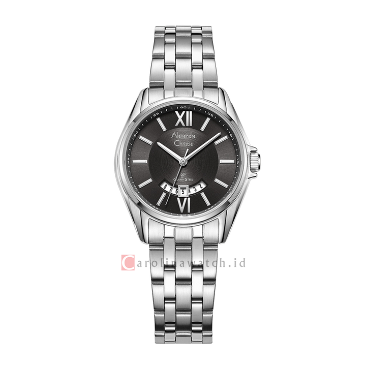 Jam Tangan Alexandre Christie Classic Steel AC 8673 LDBSSBA Women Black Dial Stainless Steel Strap